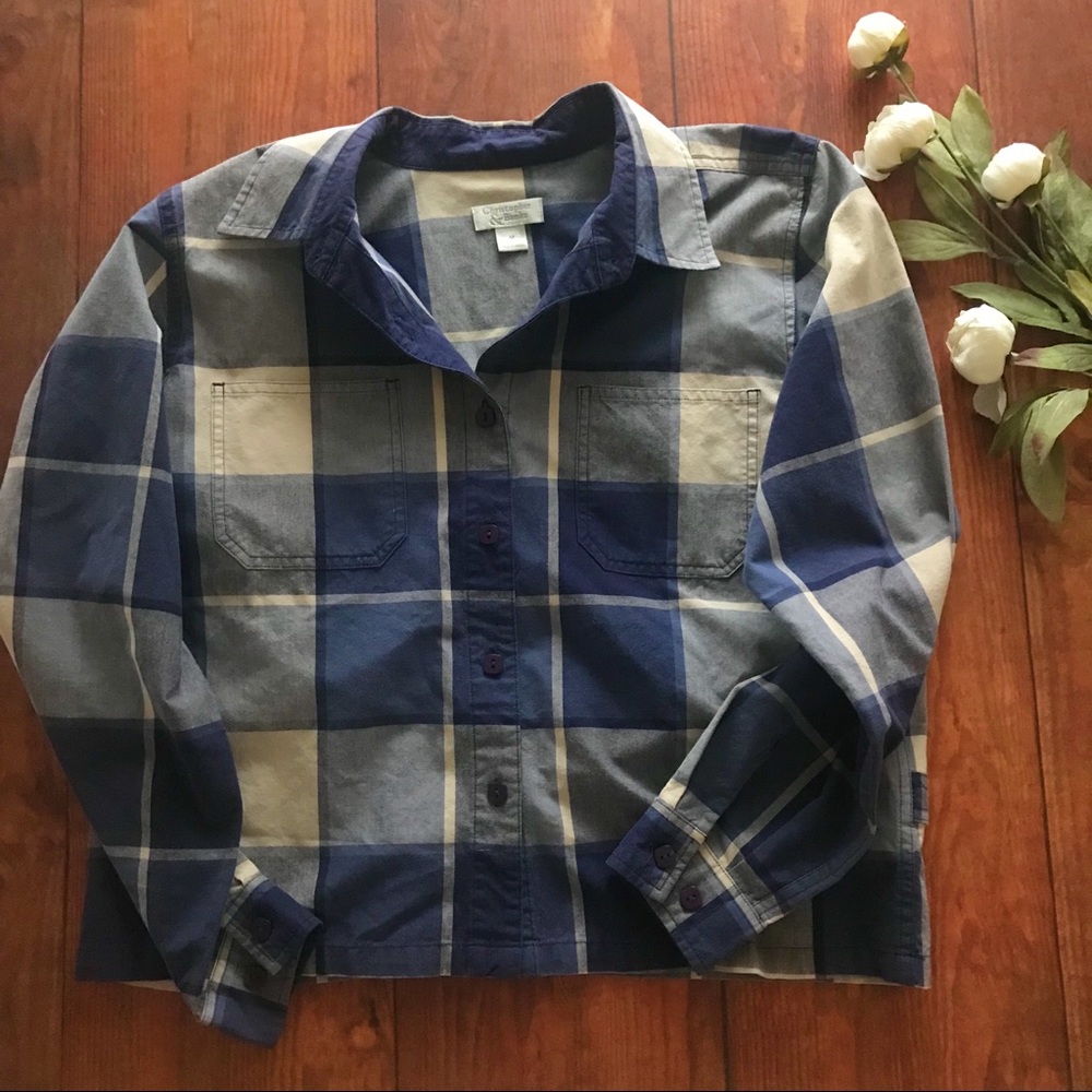Christopher & Banks Navy/Cream Plaid Button Down - Picture 3 of 8
